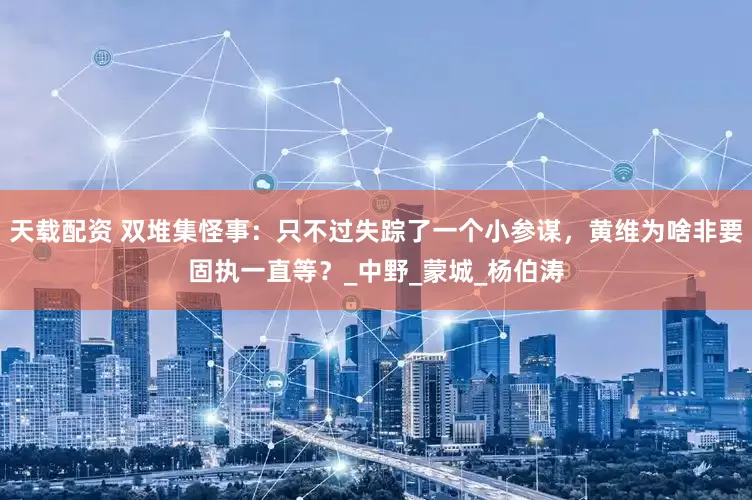 天载配资 双堆集怪事：只不过失踪了一个小参谋，黄维为啥非要固执一直等？_中野_蒙城_杨伯涛